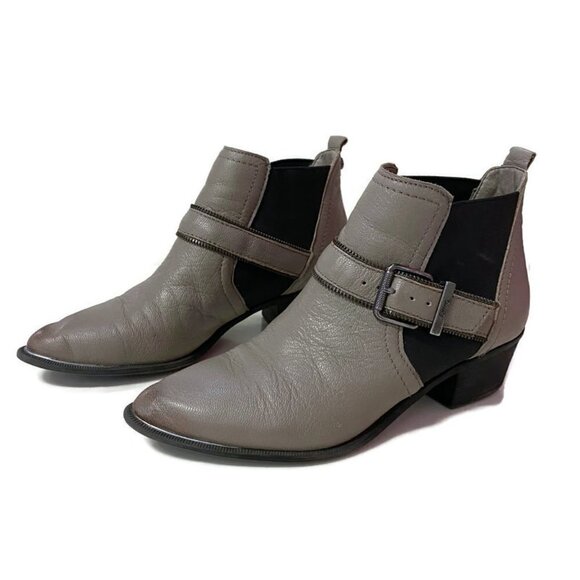 Sam Edelman Circus Taupe & Black w/Buckle Boots - Picture 1 of 5